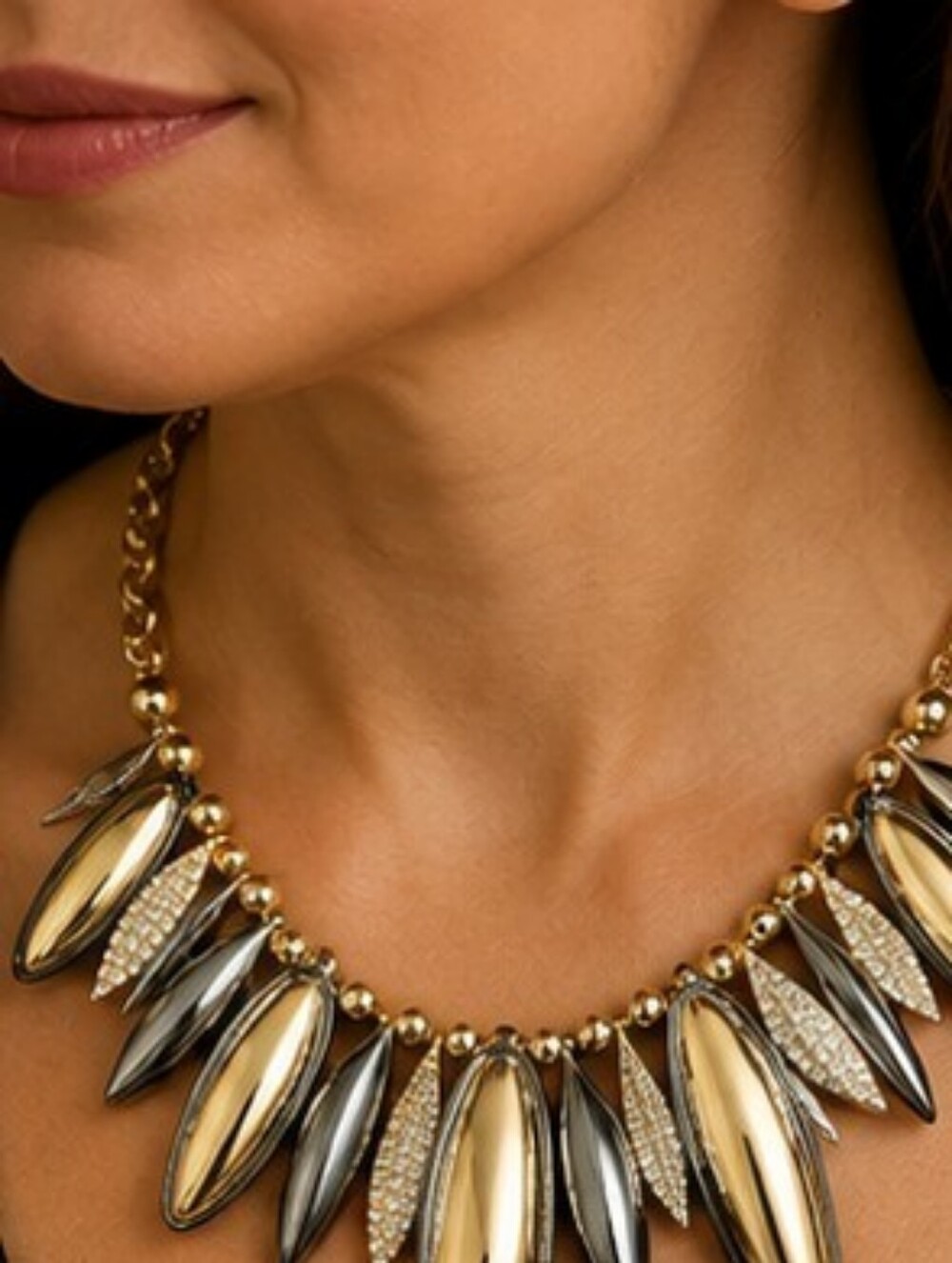 Lydell NYC Two Tone Crystal Statement Necklace NWT